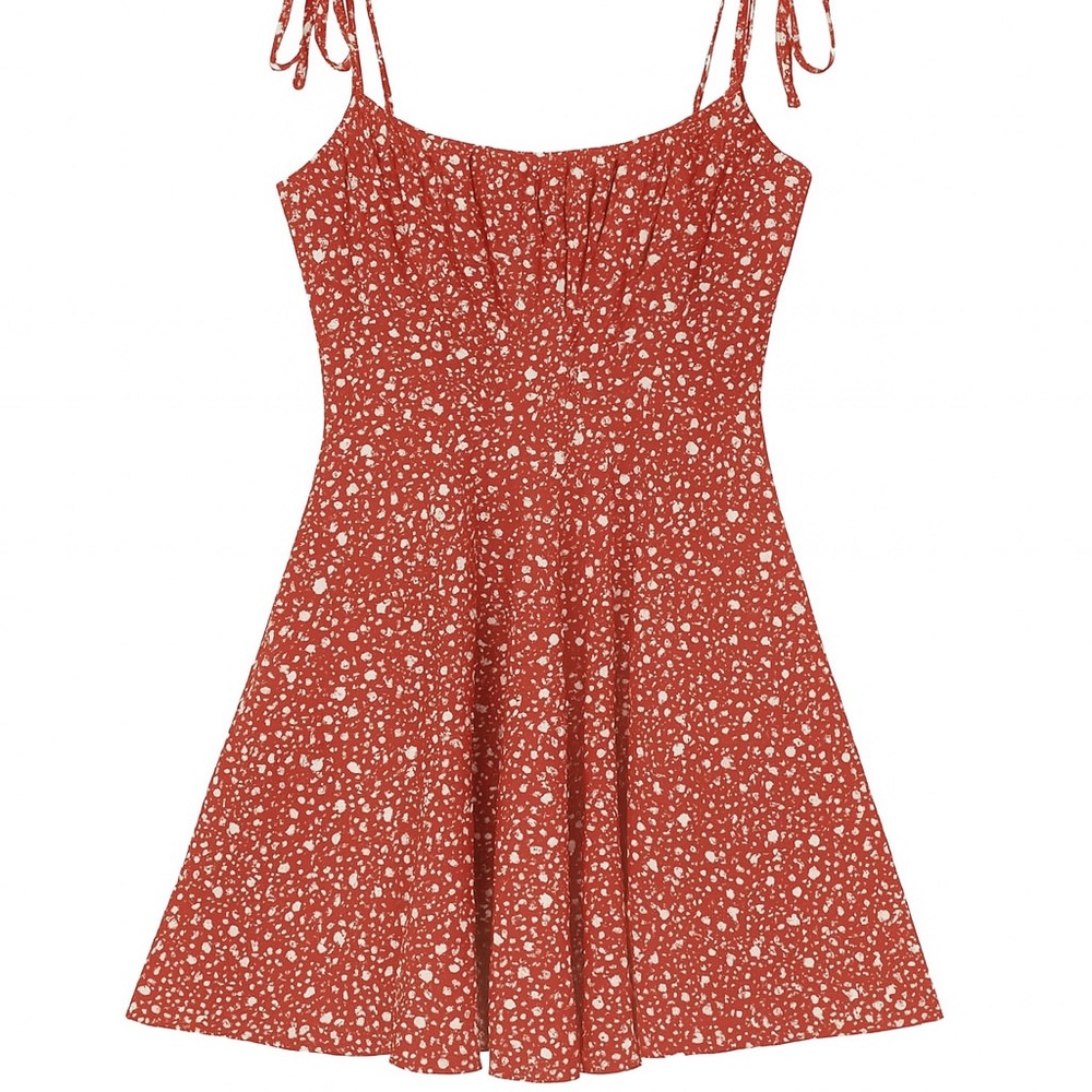 Showpo Red Floral Tie-Strap Red Lining baby doll fit and flare Mini Dress size 2